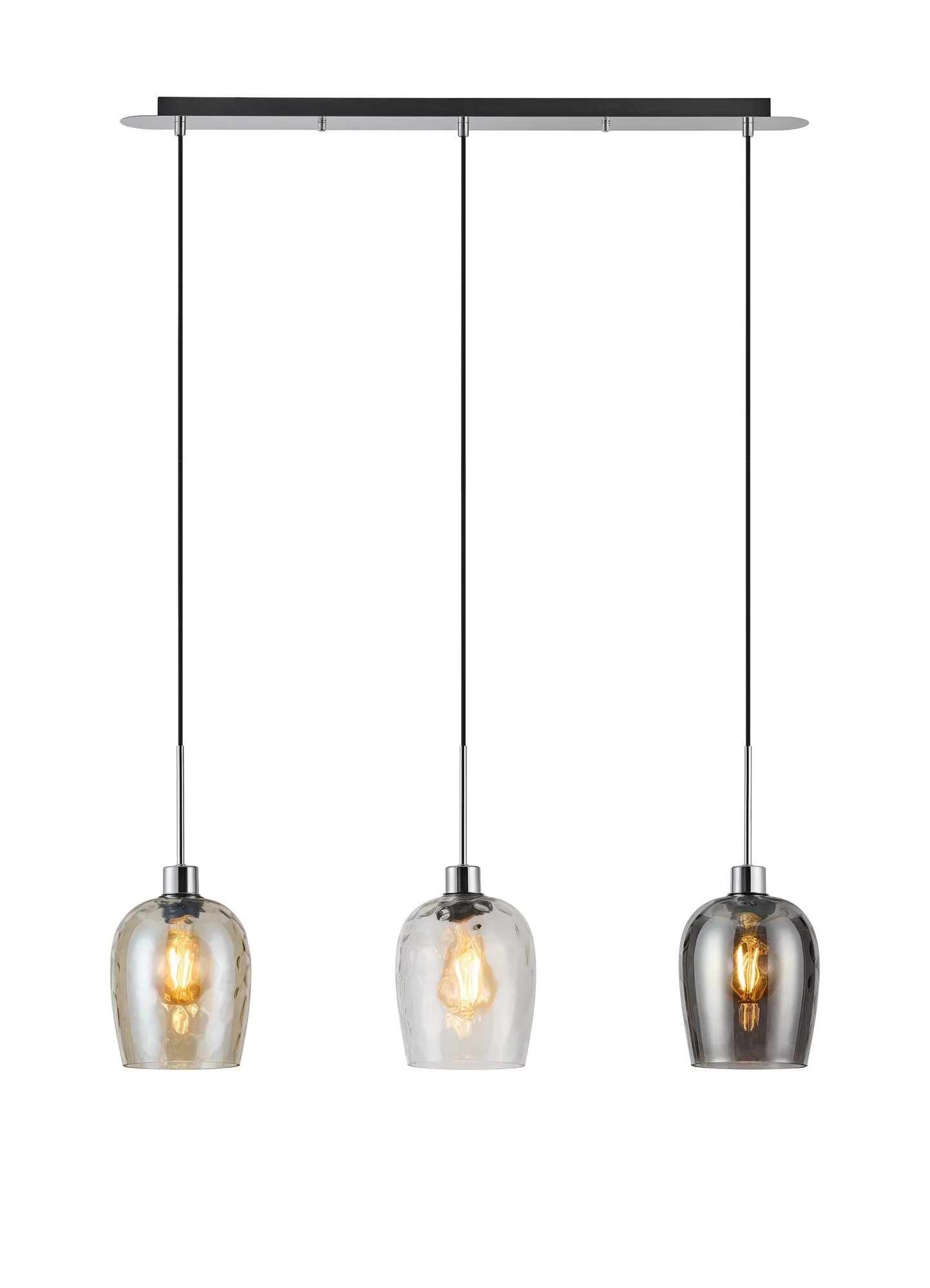 DK1314  Lori Linear Pendant, 3 Light Adjustable E27, Polished Chrome/Champagne/Clear/Smoke Ripple Wine Shades